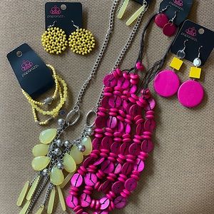 5pc Yellow and Pink Necklace Sets